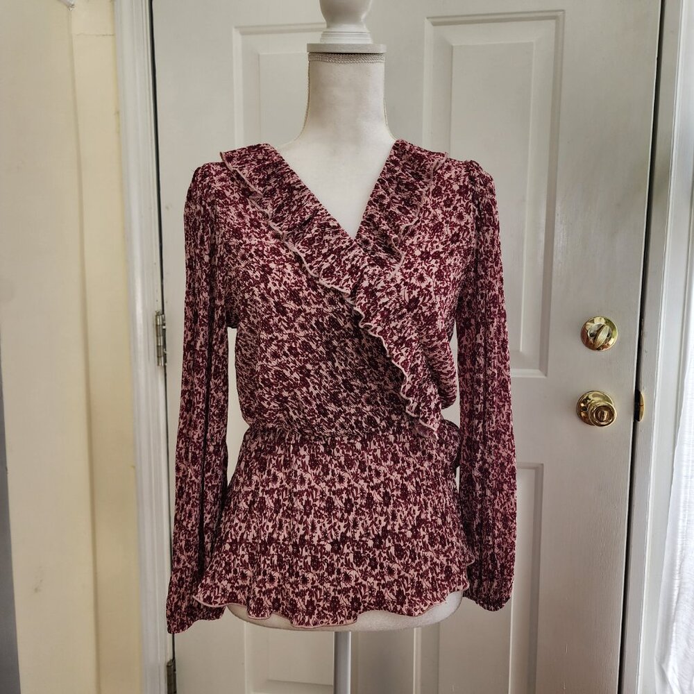 NWT Chenault Women's Printed V Neck Peplum Top Size Small